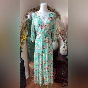 Anthropology- Sunday Mi Amor Floral V-Neck Mint Green Maxi Dress NWOT